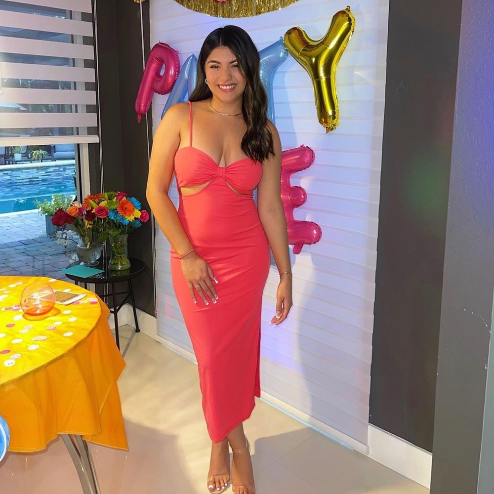 FASHION NOVA - Neon Pink Cut Out Dress